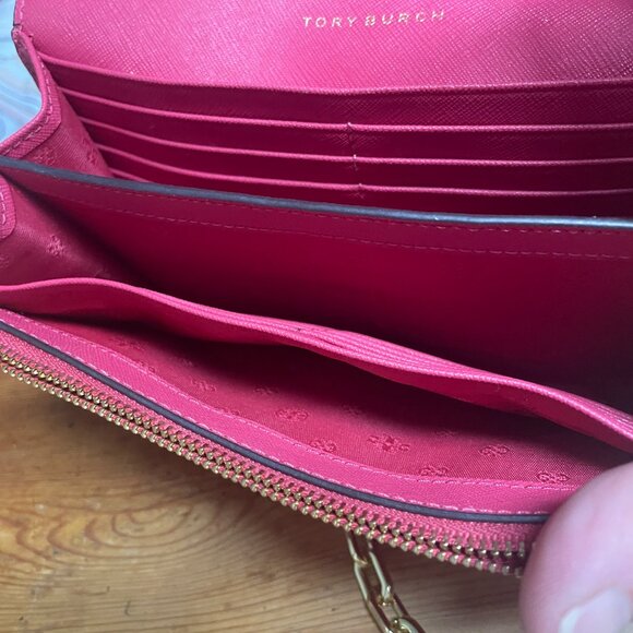 Tory Burch Pink Saffiano Leather Wallet on Chain Crossbody Bag FREE SHIPPING - Picture 6 of 9
